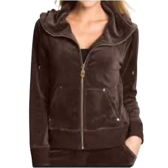 Michael Michael Kors Velour Track Jacket Brown Gold XL - Picture 1 of 9